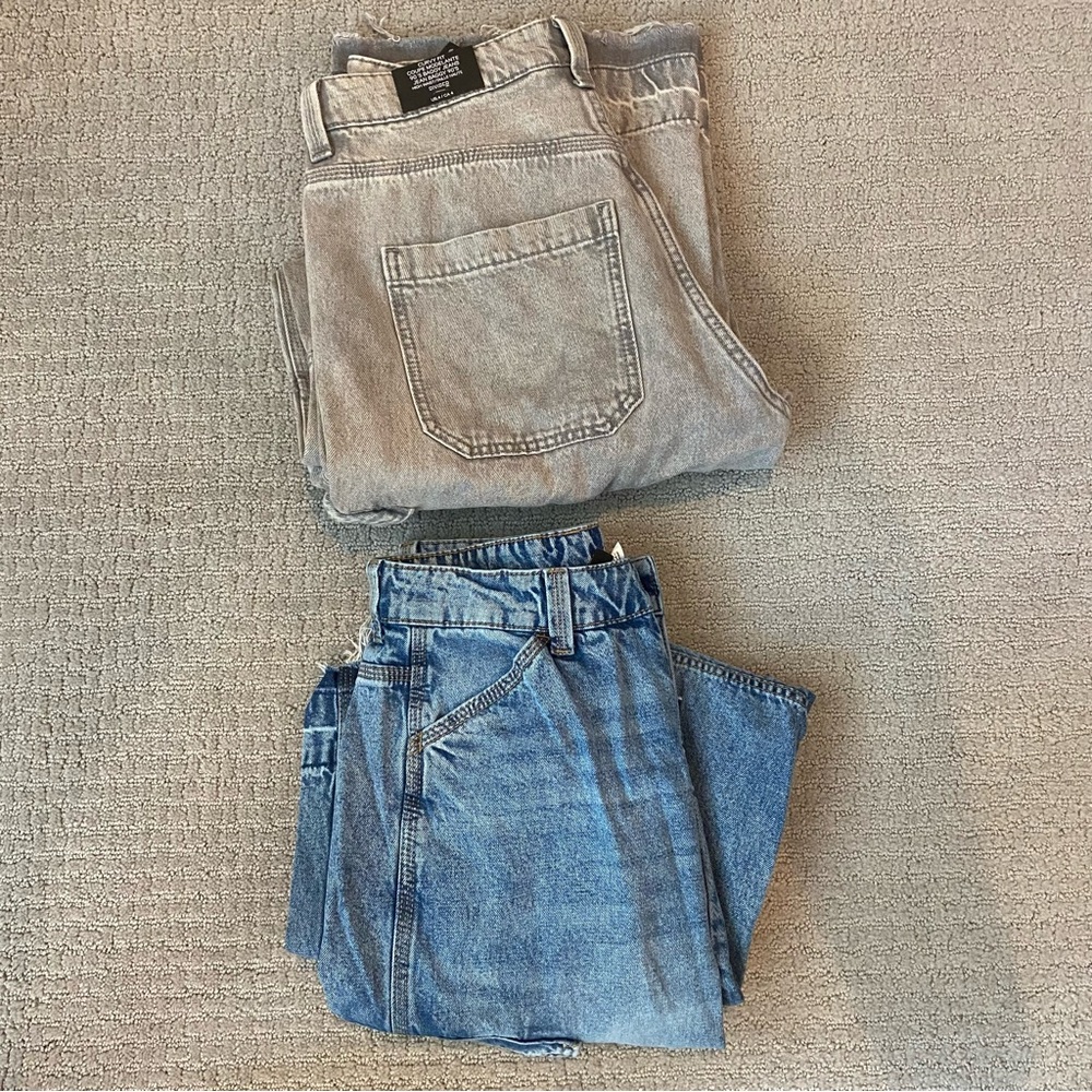 LOT OF 2 H&M Curvy fit straight high cargo jeans raw hem Divided Sz 4